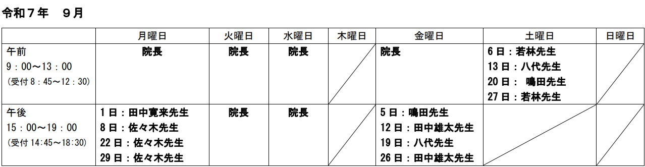 外来担当医表